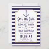 Nautical marine & White Stripe Anchor Save the Dat Date (Voorkant)