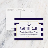 Nautical marine & White Stripe Anchor Save the Dat