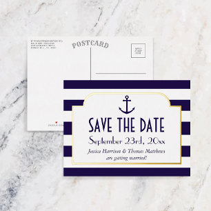 Nautical marine & White Stripe Anchor Save the Dat Folie Uitnodiging Briefkaart
