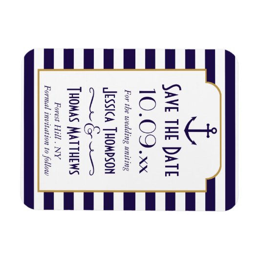 Nautical marine & White Stripe Anchor Save the Dat Magneet (Horizontaal)