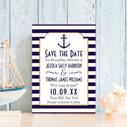 Nautical marine & White Stripe Anchor Save the Dat Save The Date