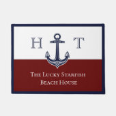 Nautical Maroon Red Anchor Coastal Monogramed Deurmat (Voorkant)