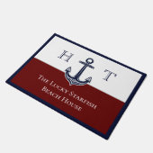 Nautical Maroon Red Anchor Coastal Monogramed Deurmat (Schuin)