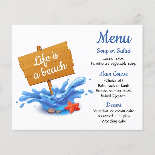 Nautical Menu Blue Beach Ocean Wedding Party (Voorkant)