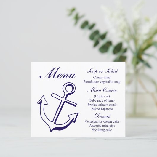 Nautical Menu Ship Anchor Navy Blue Wedding (Staand voorkant)