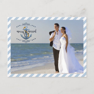 Nautical Merry & Married, Blue Stripes-twee foto's Feestdagenkaart