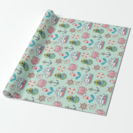  Nautical met Octopus Sailor en Ships Cadeaupapier
