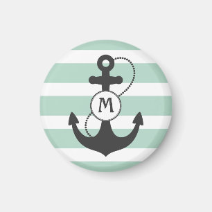 Nautical Mint Green Anker Monogram Magneet
