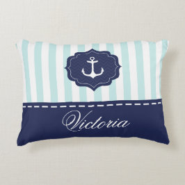 Nautical Mint Navy Blue Anchor Custom Name Accent Kussen