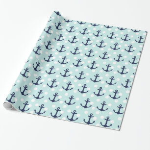 Nautical Mint Polka Dots and Navy Blue Anchors Cadeaupapier