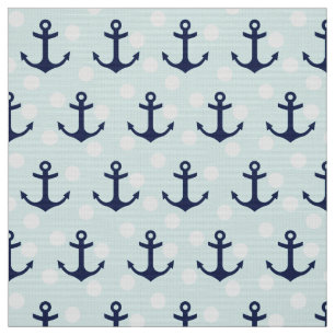 Nautical Mint Polka Dots and Navy Blue Anchors Stof