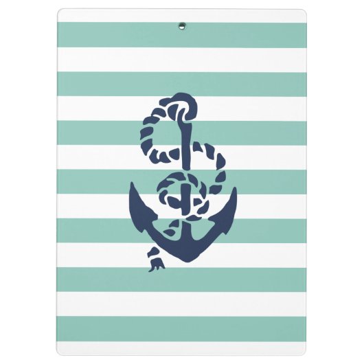 Nautical Mint Stripe & Navy Anchor Personalized Klembord (Achterkant)