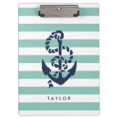 Nautical Mint Stripe & Navy Anchor Personalized Klembord (Voorkant)