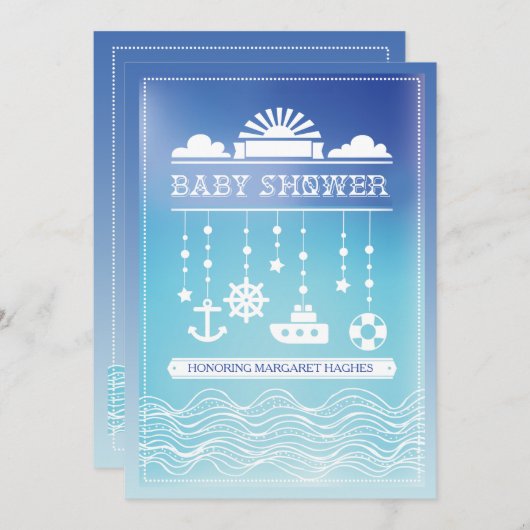 Nautical Mobile Baby shower Invitation Kaart (Voorkant / Achterkant)