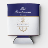 Nautical Modern Bold Blue Anchor Boat Name Blikjeskoeler (Voorkant)