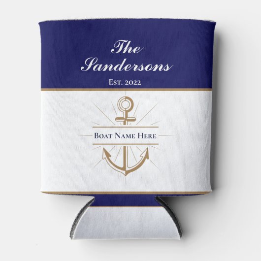 Nautical Modern Bold Blue Anchor Boat Name Blikjeskoeler (Voorkant)