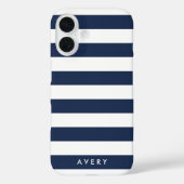 Nautical Modern Navy and White Stripe gepersonalis Case-Mate iPhone Case (Achterkant)