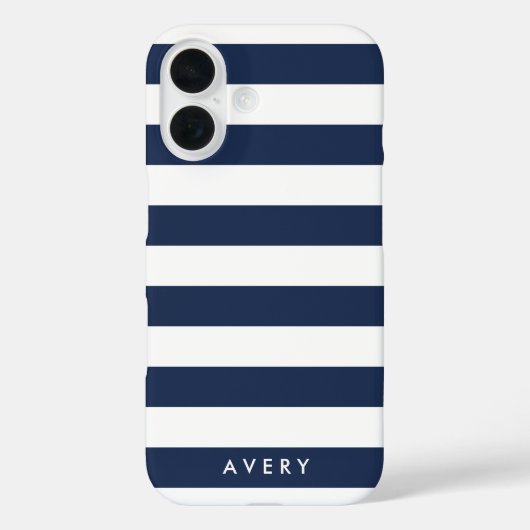 Nautical Modern Navy and White Stripe gepersonalis Case-Mate iPhone Case (Achterkant)