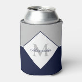 Nautical Modern Navy Blue Gray Monogram Blikjeskoeler (Blikje Voorkant)