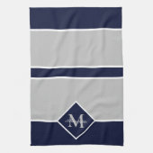 Nautical Modern Navy Blue Gray Monogram Kitchen Theedoek (Verticaal)