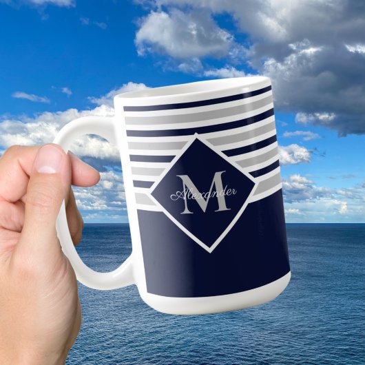 Nautical Modern Navy Blue Gray Monogram Koffiemok