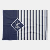 Nautical Modern Navy Blue Gray Monogram Theedoek (Horizontaal)