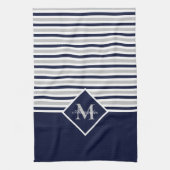 Nautical Modern Navy Blue Gray Monogram Theedoek (Verticaal)