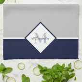 Nautical Modern Navy Blue Gray Monogram Theedoek (Gevouwen)