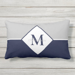 Nautical Modern Navy Blue Gray Monogram Throw Pil Buitenkussen
