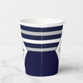 Nautical Modern Navy Blue Grey Stripes Monogram P Papieren Bekers (Rechts)