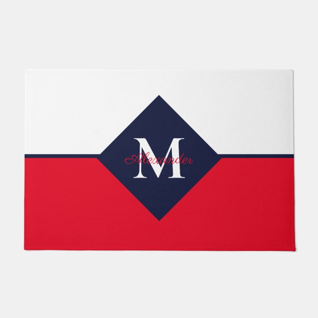 Nautical Modern Navy Blue Monogram Deurmat (Voorkant)