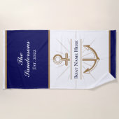 Nautical Modern Navy Blue Monogram Lake House Strandlaken (Voorkant)