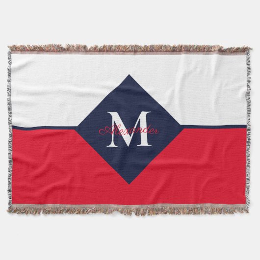 Nautical Modern Navy Blue Red Monogram Doormat Deken (Voorkant)