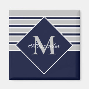 Nautical Modern Navy Gray monogram Magneet