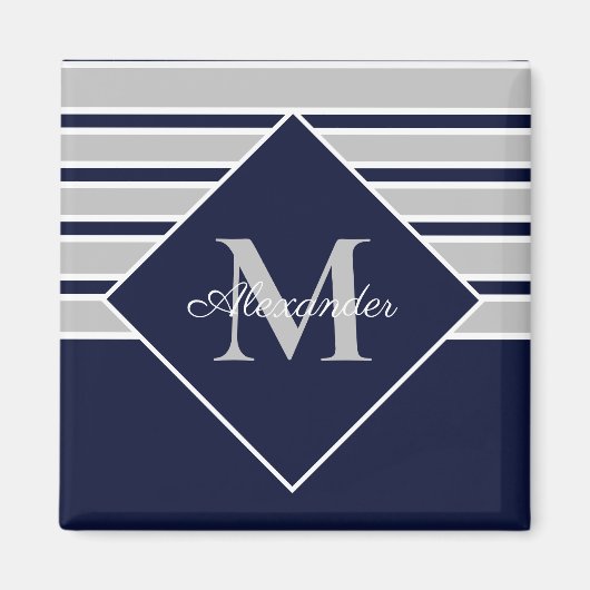 Nautical Modern Navy Gray monogram Magneet (Voorkant)
