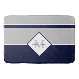 Nautical Modern Navy Grey Monogram keukentapijt Badmat