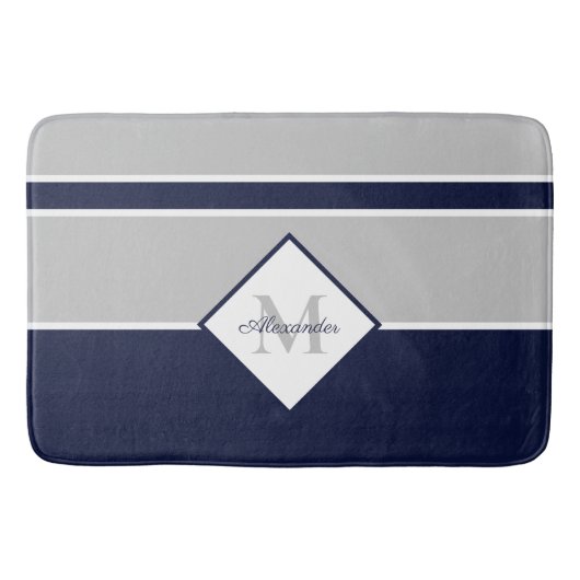 Nautical Modern Navy Grey Monogram keukentapijt Badmat (Voorkant)