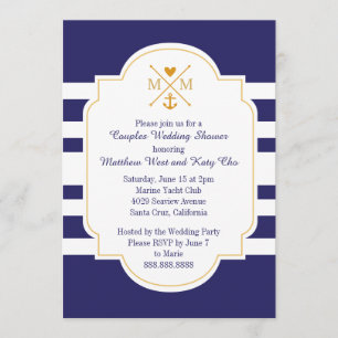 Nautical Monogram Couples Wedding Vrijgezellenfees Kaart