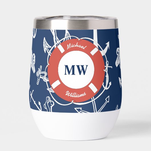 Nautical Monogram Navy Blue Anchor Pattern (Achterkant)