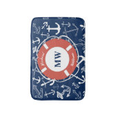 Nautical Monogram Navy Blue Anchor Pattern Badmat (Voorkant Verticaal)