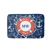 Nautical Monogram Navy Blue Anchor Pattern Badmat (Voorkant)