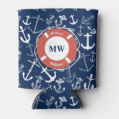 Nautical Monogram Navy Blue Anchor Pattern Blikjeskoeler (Voorkant)