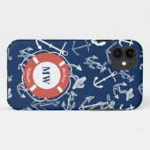 Nautical Monogram Navy Blue Anchor Pattern Case-Mate iPhone Case (Achterkant (horizontaal))