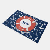 Nautical Monogram Navy Blue Anchor Pattern Deurmat (Schuin)