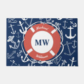 Nautical Monogram Navy Blue Anchor Pattern Deurmat (Voorkant)