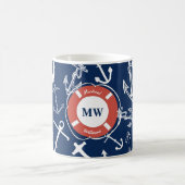 Nautical Monogram Navy Blue Anchor Pattern Koffiemok (Center)