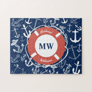 Nautical Monogram Navy Blue Anchor Pattern Legpuzzel