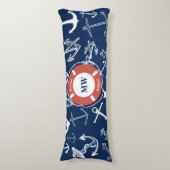 Nautical Monogram Navy Blue Anchor Pattern Lichaamskussen (Voorkant Verticaal)