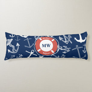Nautical Monogram Navy Blue Anchor Pattern Lichaamskussen