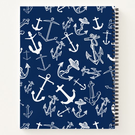 Nautical Monogram Navy Blue Anchor Pattern Notitieboek (Achterkant)